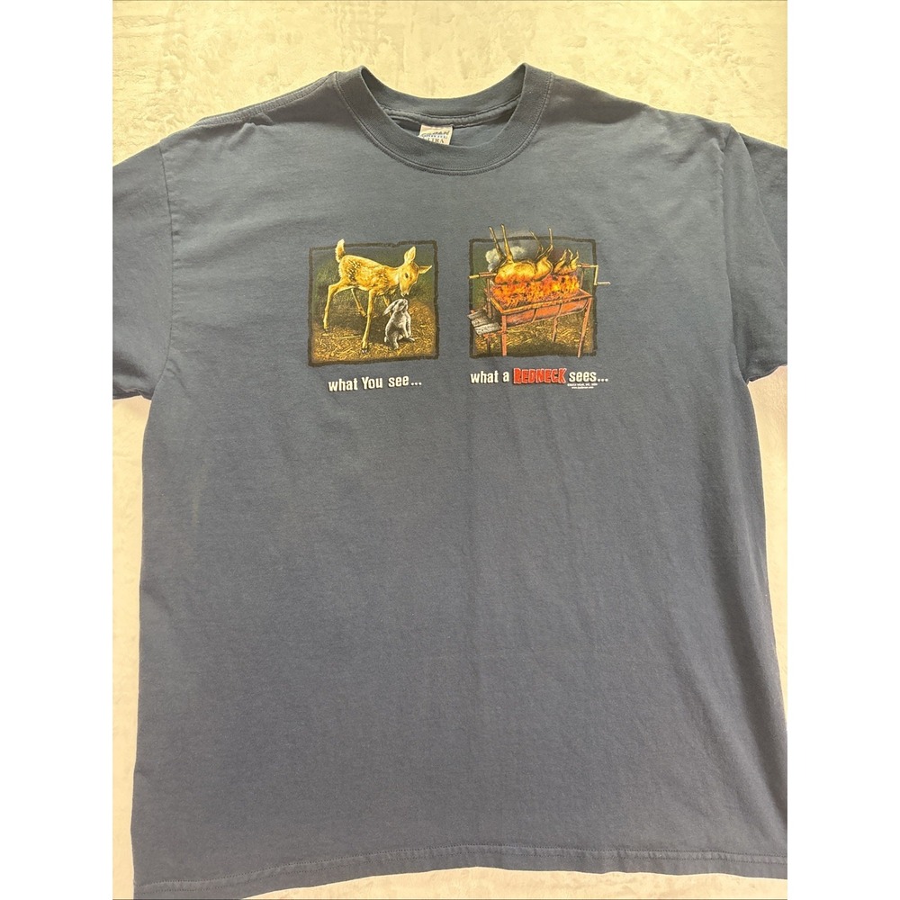 Gildan Vintage Mens XL Blue What You See Redneck Sees Graphic Funny T Shirt 2006 - Picture 3 of 8